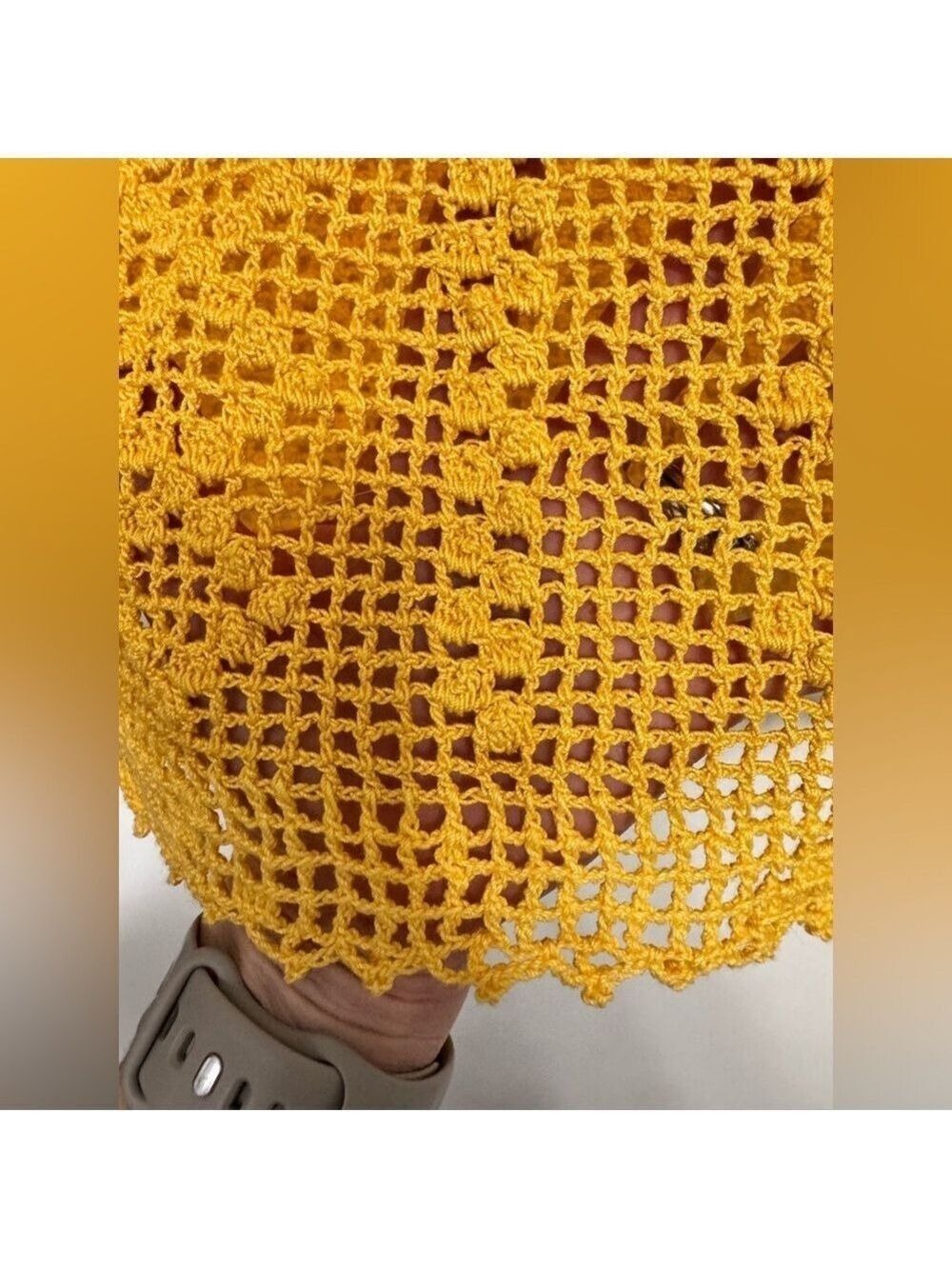 Crochet Tank Top Cottagecore Golden Mustard Sleeveless - Picture 5 of 8